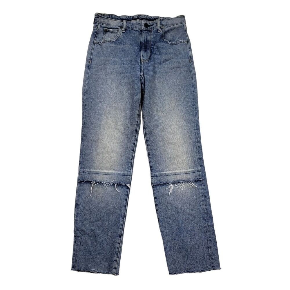 Hale Jeans 27 by AG Tyler Amanda High Rise Cropped Straight Leg Dove Raw Hem Mom